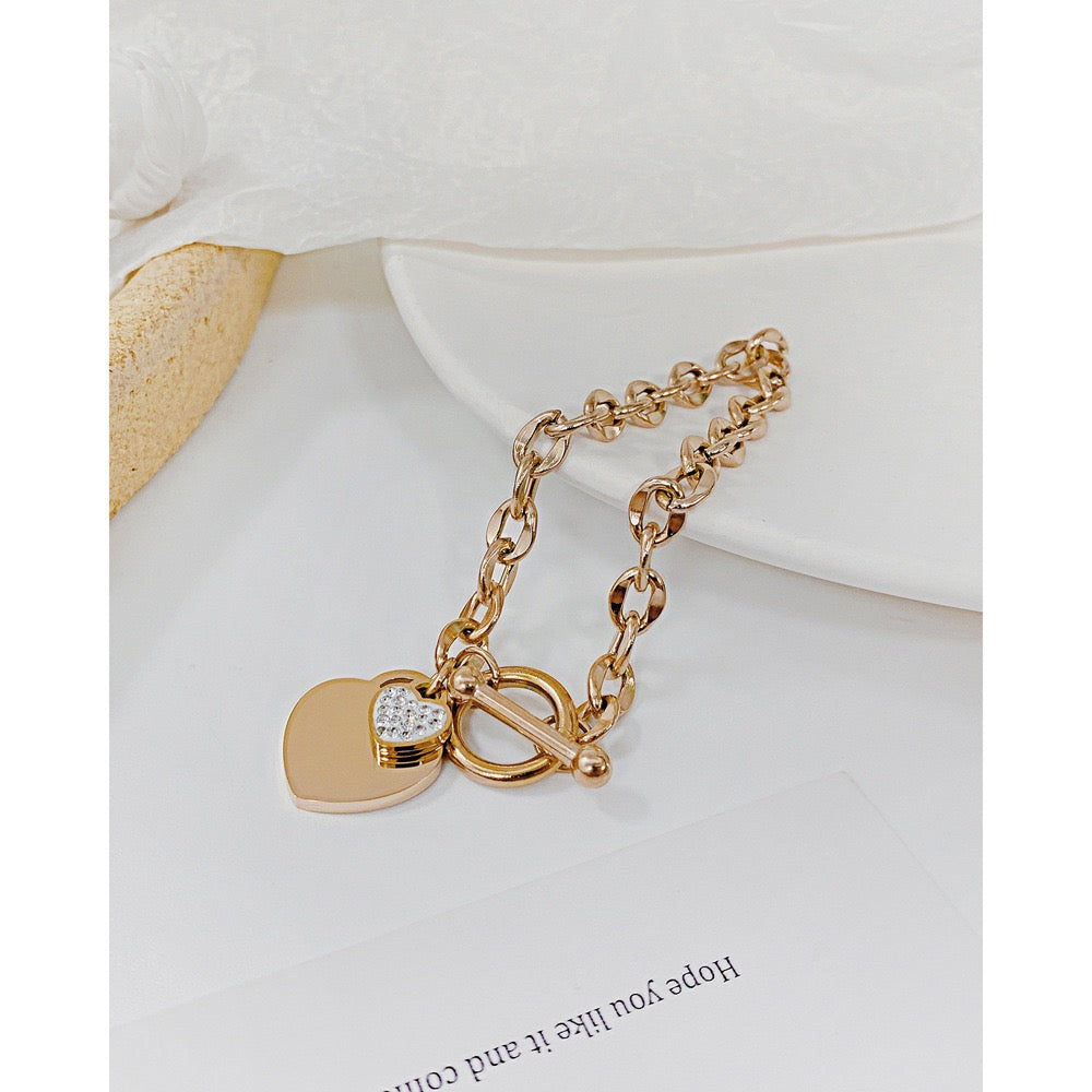 MY NYLI D'Ria Chain Love Zirconia Bracelet Titanium Steel  ( Gold, Silver, Rose Gold )