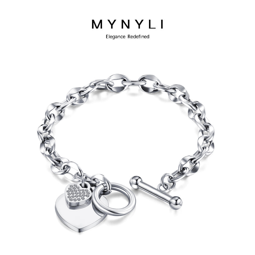 MY NYLI D'Ria Chain Love Zirconia Bracelet Titanium Steel  ( Gold, Silver, Rose Gold )