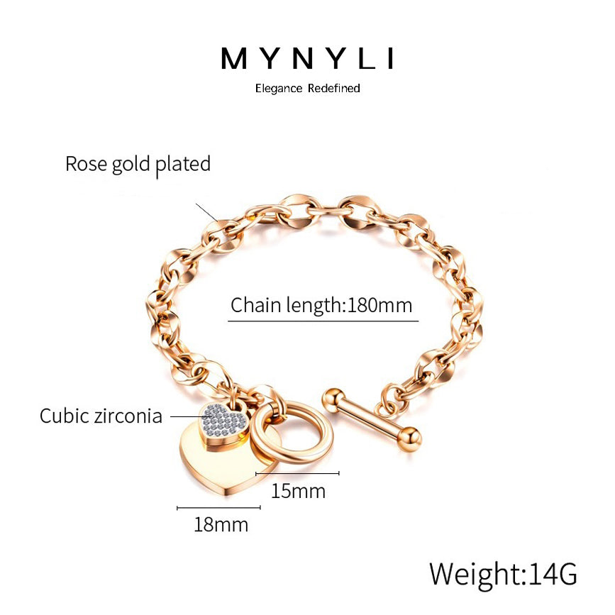 MY NYLI D'Ria Chain Love Zirconia Bracelet Titanium Steel  ( Gold, Silver, Rose Gold )